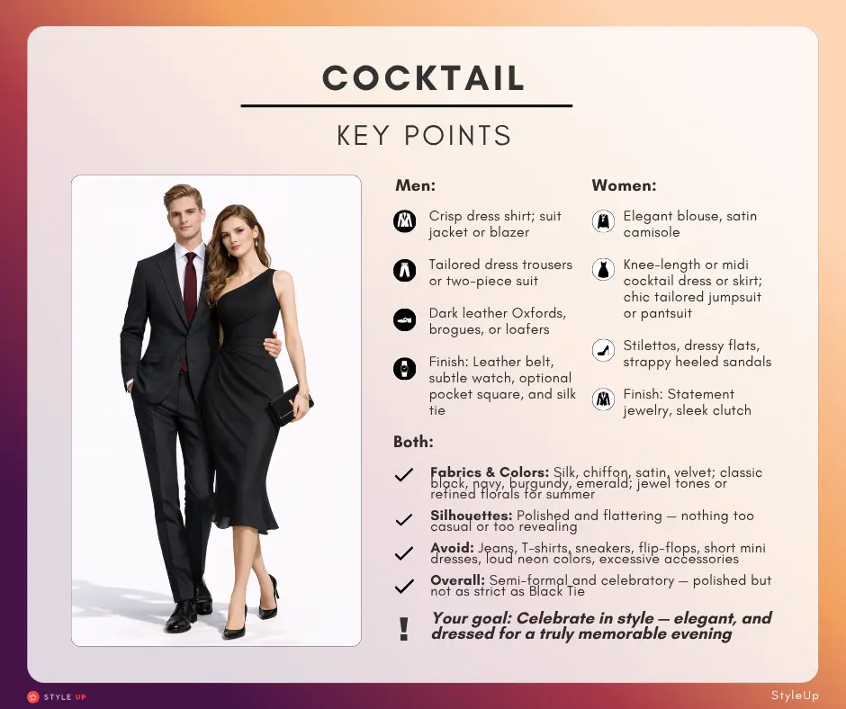 All Dress Codes Explained by StyleUp Cocktail Attire for Women and Men Key Points